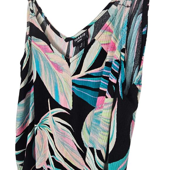 Torrid Tank Top Cami Tank Top Women 0X Black Leaves Swing Tank Top V Neck Top - Picture 4 of 8